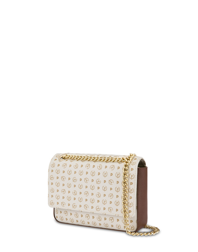 Pollini Borsa A Spalla Con Catena Heritage Logo Classic Avorio/marrone Vendita Economica