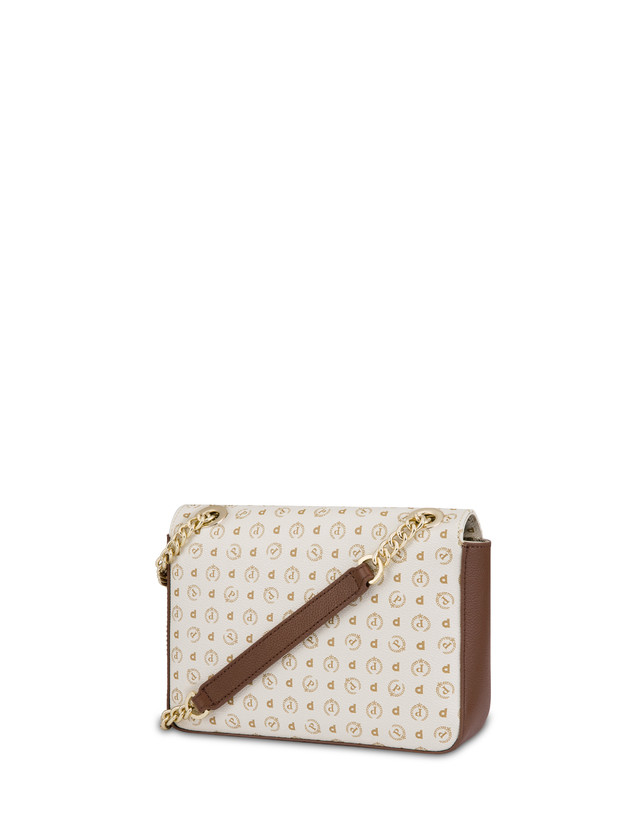 Pollini Borsa A Spalla Con Catena Heritage Logo Classic Avorio/marrone Vendita Economica