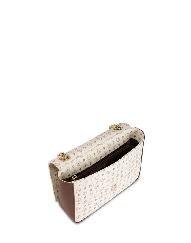 Pollini Borsa A Spalla Con Catena Heritage Logo Classic Avorio/marrone Vendita Economica