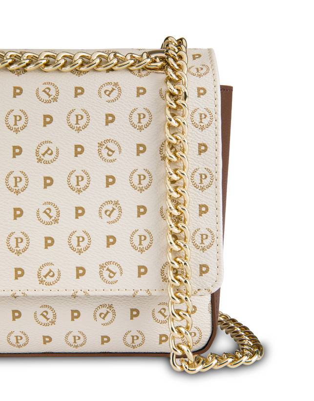 Pollini Borsa A Spalla Con Catena Heritage Logo Classic Avorio/marrone Vendita Economica