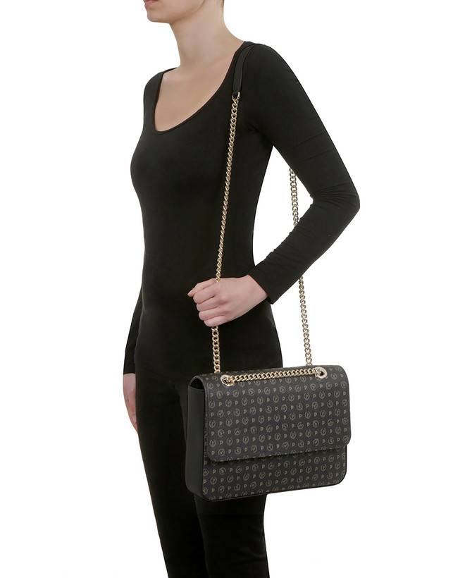 Pollini Borsa A Spalla Con Catena Heritage Logo Classic Nero/nero Saldi Di Fabbrica