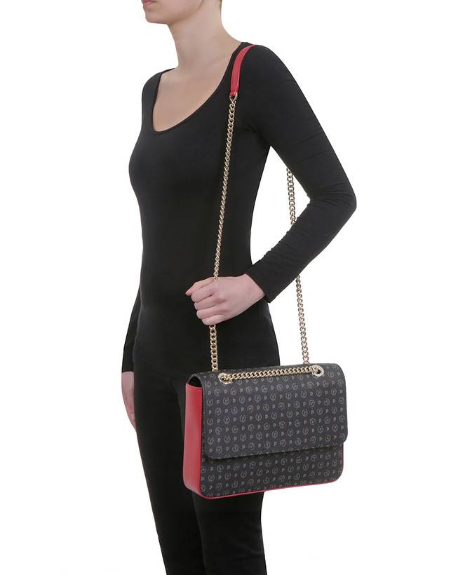 Pollini Borsa A Spalla Con Catena Heritage Logo Classic Nero/lacca I Più Venduti