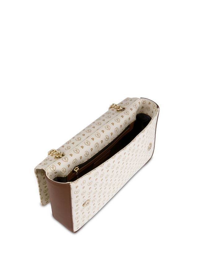 Pollini Borsa A Spalla Con Catena Heritage Logo Classic Avorio/marrone Vendite Flash