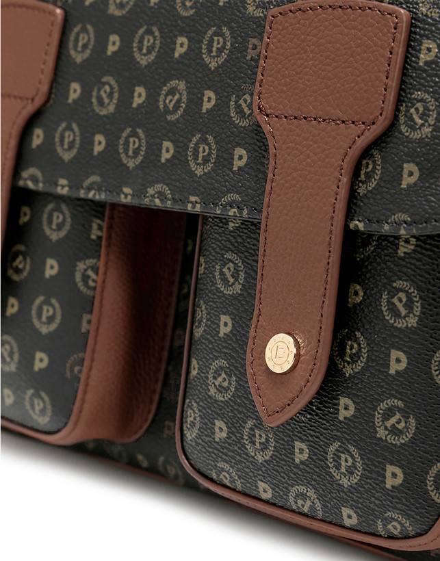 Pollini Borsa A Spalla Multitasche Heritage Logo Classic Nero/marrone Moda