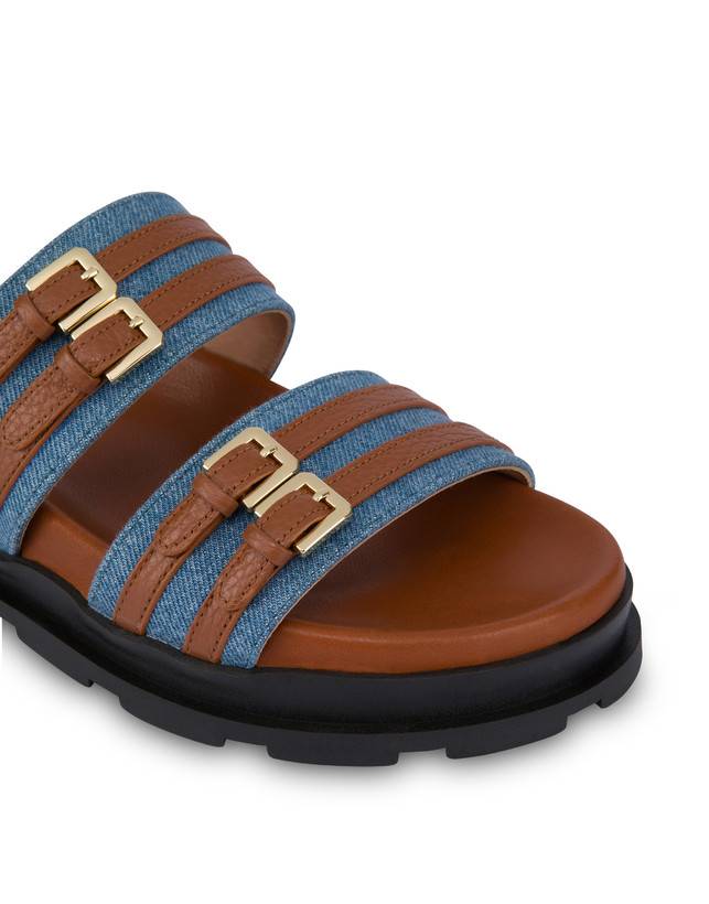 Pollini Ciabatte In Tessuto Denim E Vitello Nikki Denim/wood Black Friday