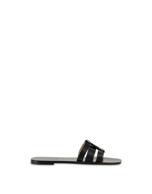 Pollini Sandali Flat In Vacchetta Sahara Nero Offerta Anniversario
