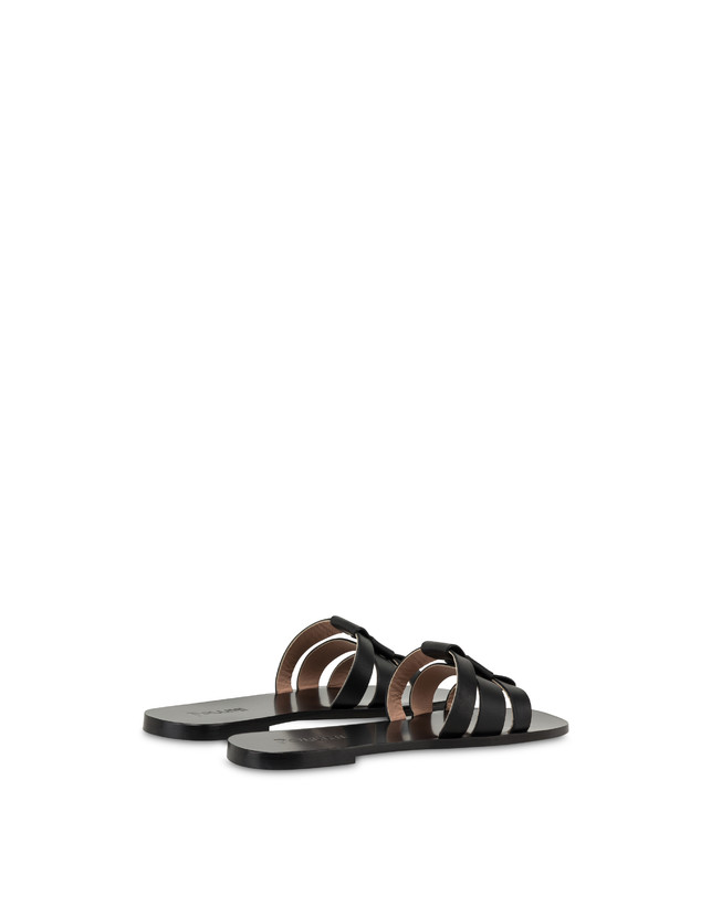 Pollini Sandali Flat In Vacchetta Sahara Nero Offerta Anniversario