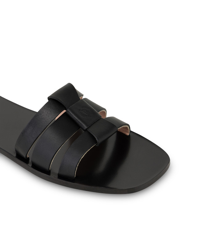 Pollini Sandali Flat In Vacchetta Sahara Nero Offerta Anniversario
