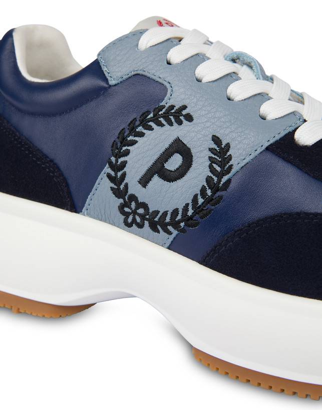 Pollini Sneakers In Vitello E Crosta Emily Navy/navy/sky/nero Online Outlet