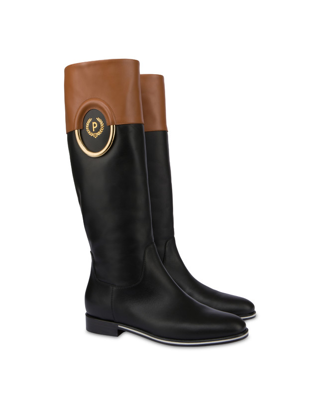 Pollini Stivali In Vitello Bicolor Wonder Nero/toffee Offerta temporanea