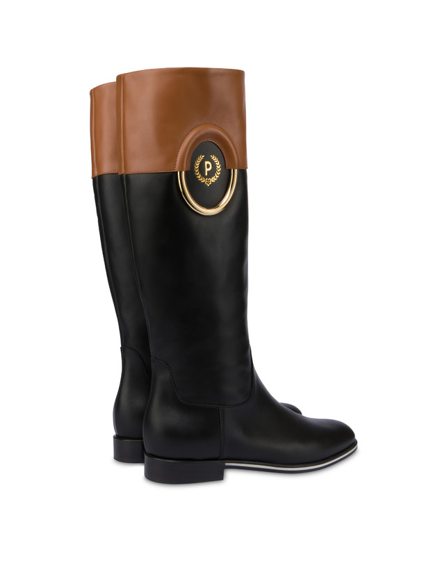 Pollini Stivali In Vitello Bicolor Wonder Nero/toffee Offerta temporanea