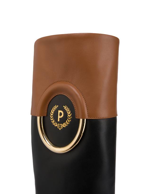Pollini Stivali In Vitello Bicolor Wonder Nero/toffee Offerta temporanea