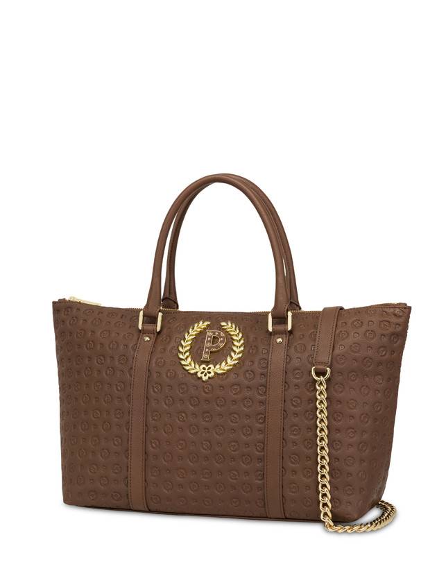 Pollini Shopping Bag Heritage Logo Embossed Marrone Sostegno trimestrale
