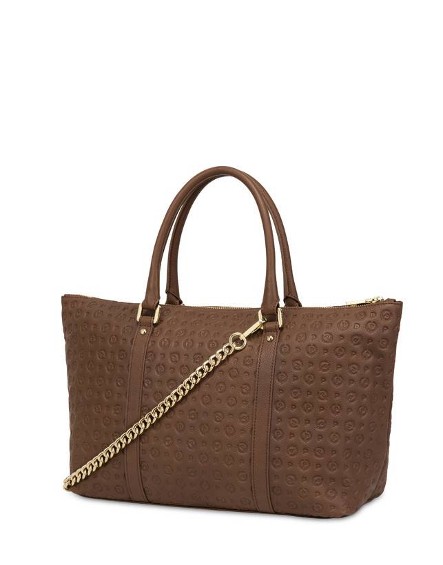 Pollini Shopping Bag Heritage Logo Embossed Marrone Sostegno trimestrale
