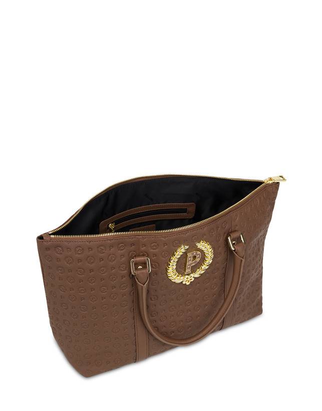 Pollini Shopping Bag Heritage Logo Embossed Marrone Sostegno trimestrale