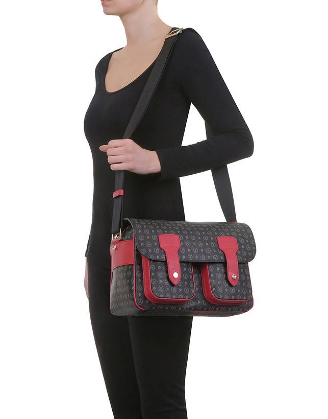 Pollini Borsa A Spalla Multitasche Heritage Logo Classic Nero/lacca Promozione