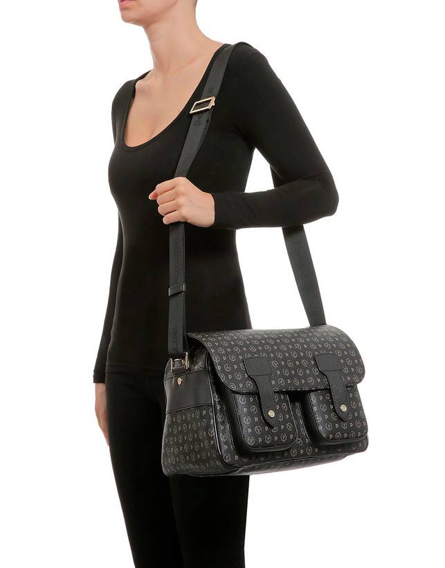 Pollini Borsa A Spalla Multitasche Heritage Logo Classic Nero/nero Spedizione Gratuita