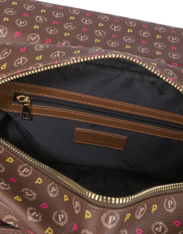 Pollini Borsa A Spalla Multitasche Heritage Logo Classic Multicolor/marrone Soddisfazione Garantita