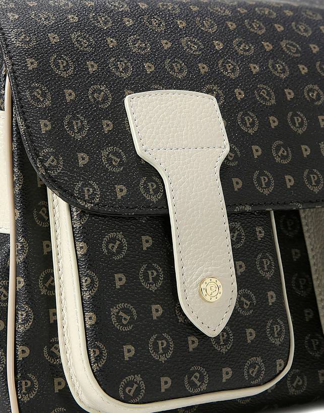 Pollini Borsa A Spalla Multitasche Heritage Logo Classic Nero/avorio Qualità Garantita
