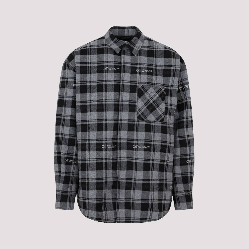 OFF-WHITE  Camicia Overshirt a Quadri in Cotone Grigio da Uomo Off-White Presa