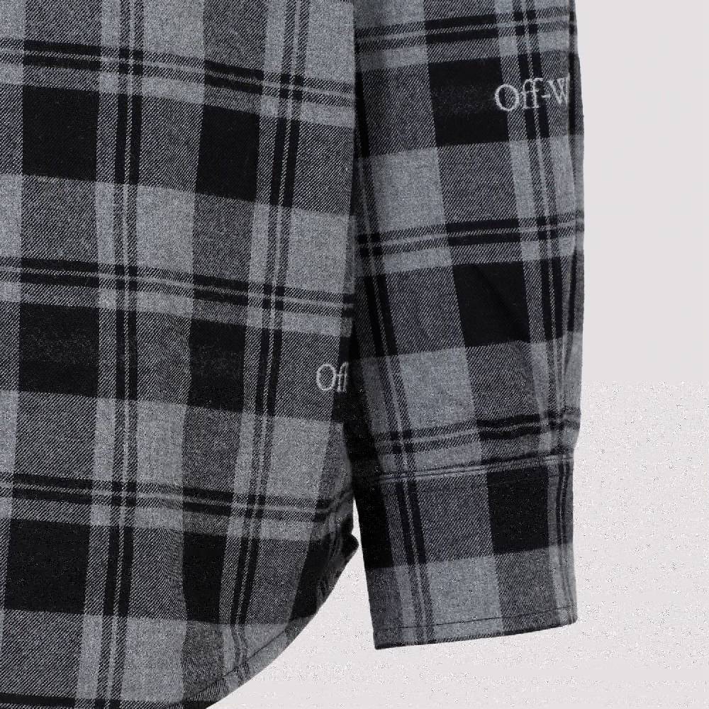 OFF-WHITE  Camicia Overshirt a Quadri in Cotone Grigio da Uomo Off-White Presa