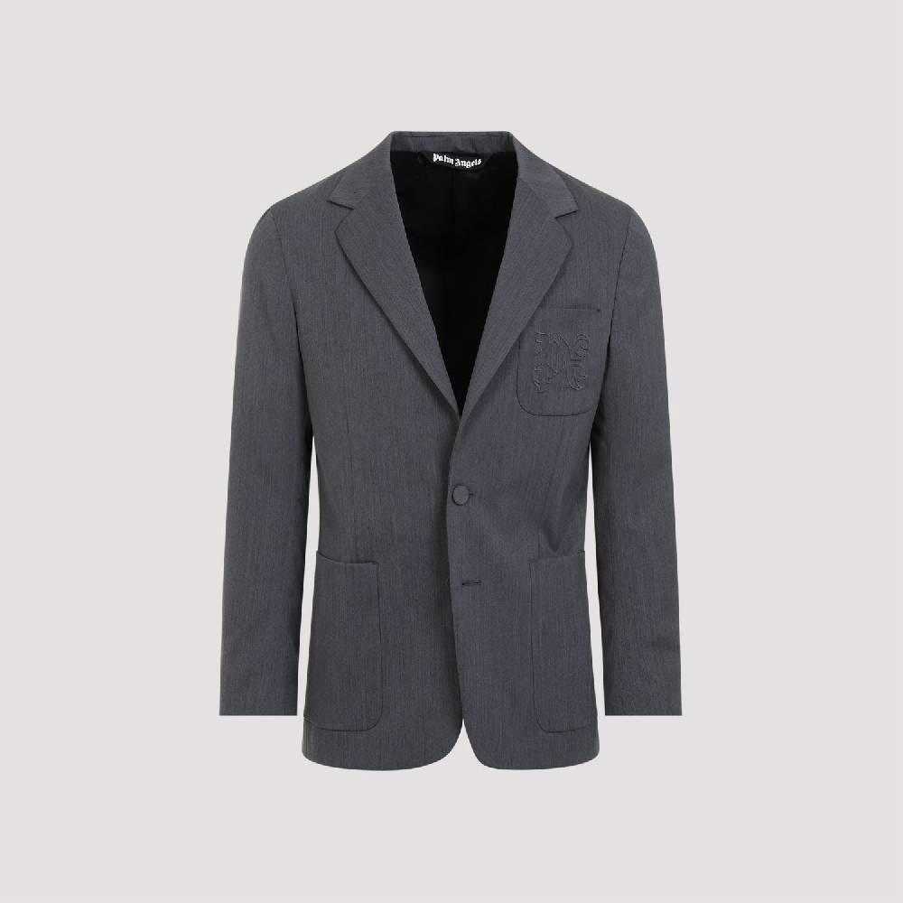 PALM ANGELS  Blazer Monogramma Grigio Chiaro Palm Angels - Uomo Poliestere e Lana Economico
