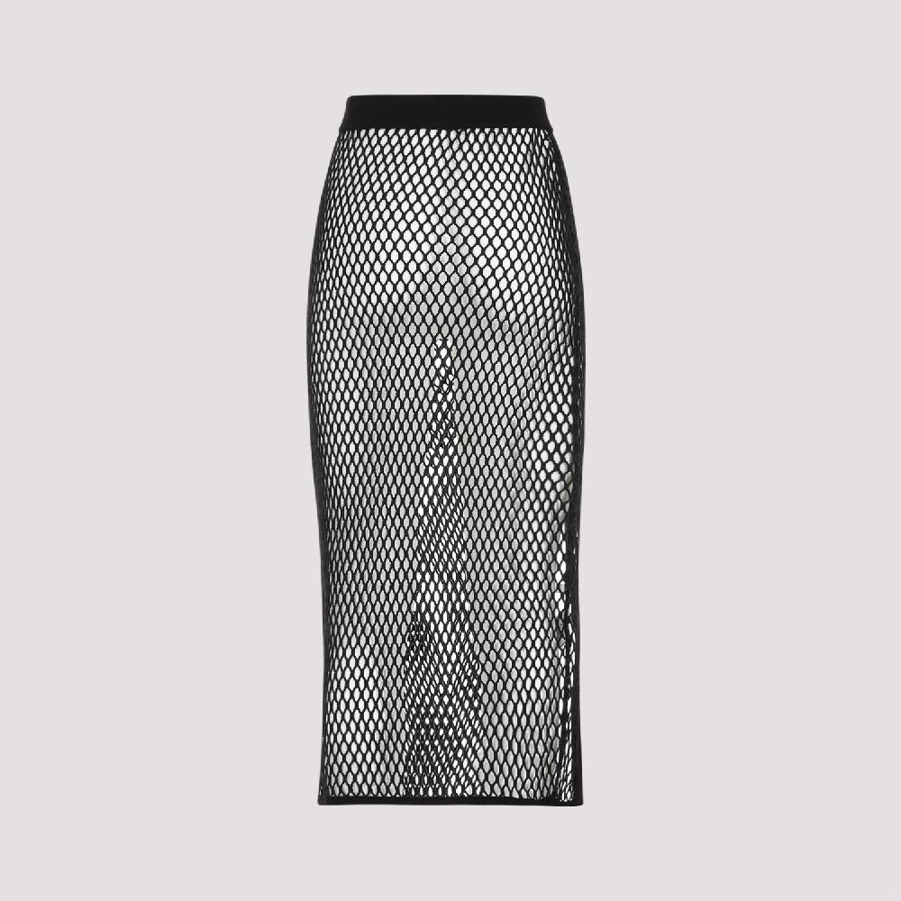OFF-WHITE  Gonna Midi Nera in Cotone con Logo OFF-WHITE Nuovo