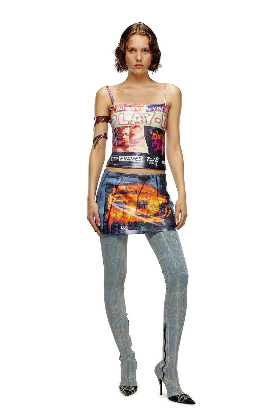 DIESEL  Gonna Piegata Multicolore Diesel - Abbigliamento in Poliestere da Donna Italia