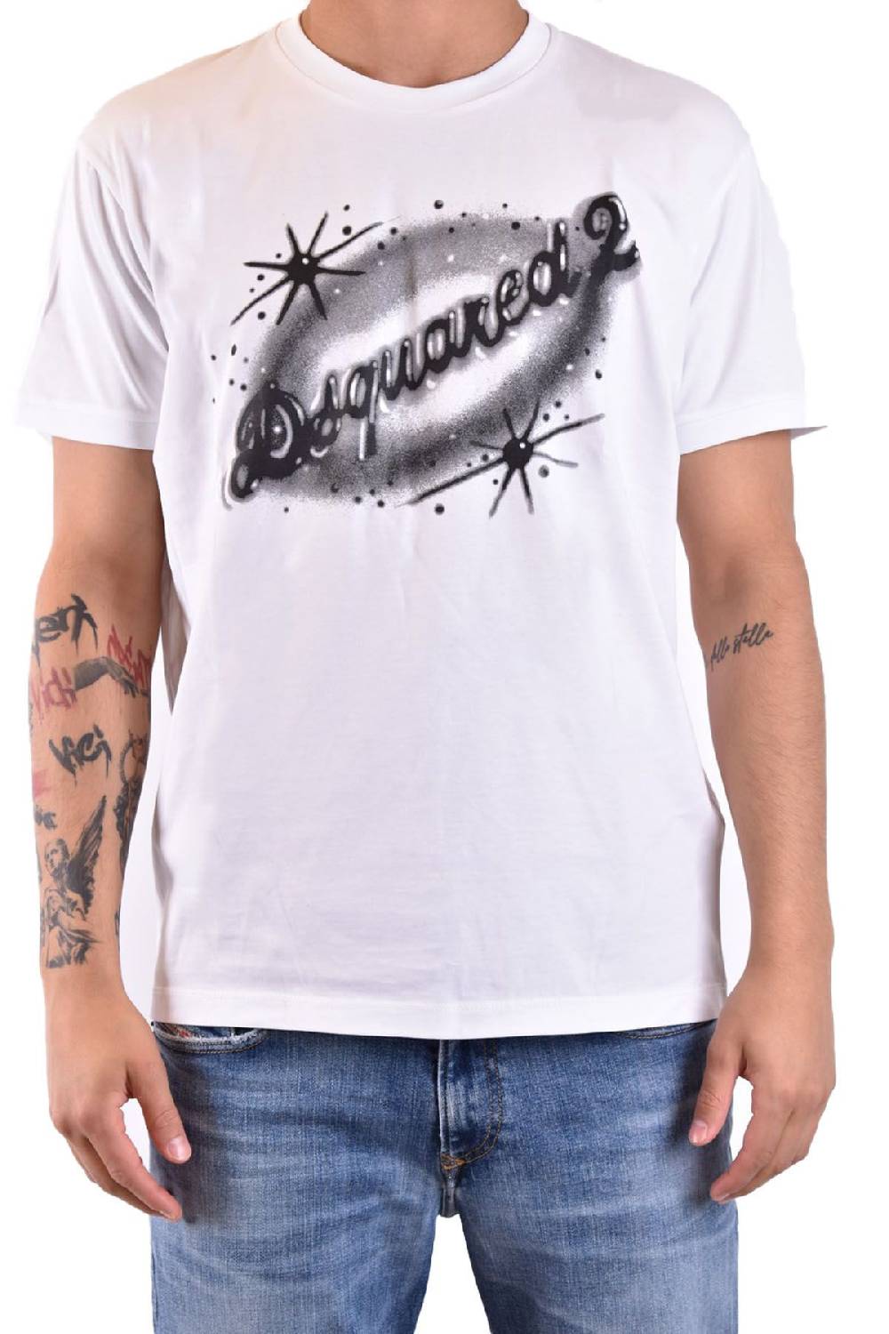 DSQUARED2  T-Shirt da Uomo DSQUARED2 in Cotone Bianco Offerta speciale della fabbrica