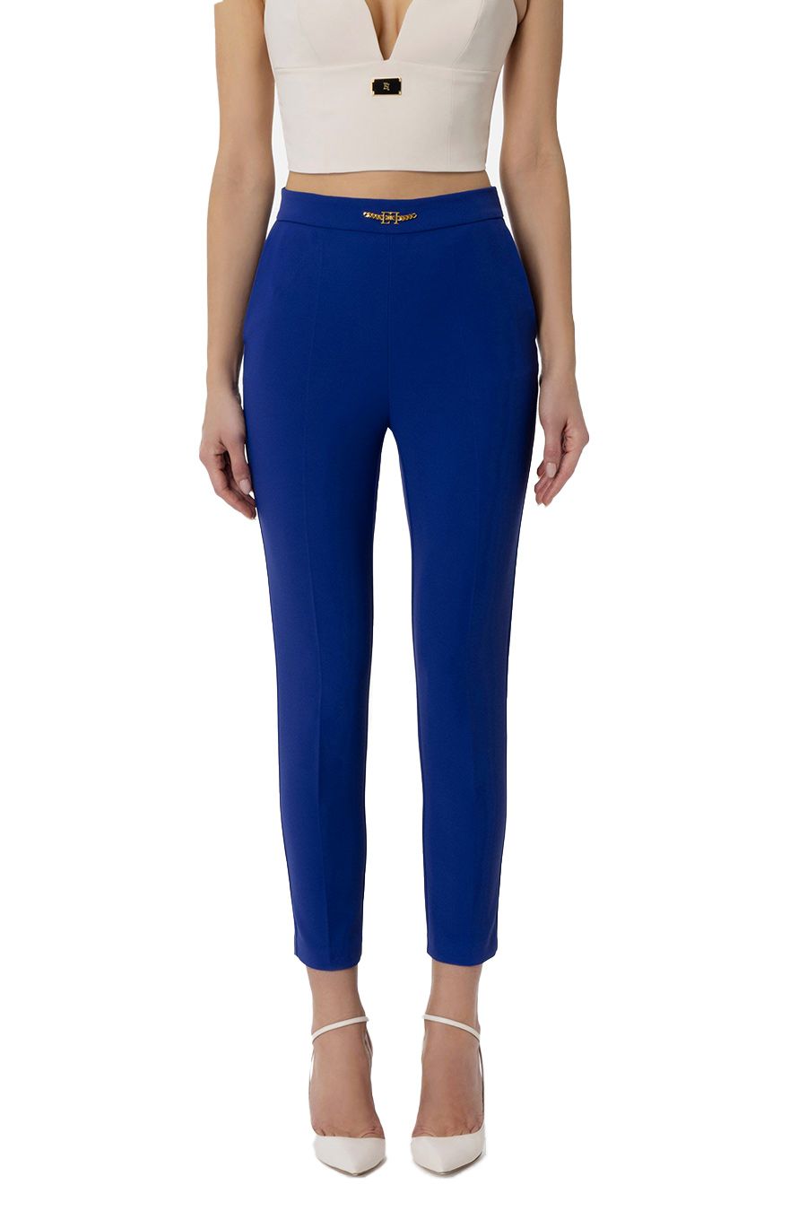 ELISABETTA FRANCHI  Pantaloni Blu Elisabetta Franchi in Poliestere per Donna Super sconto