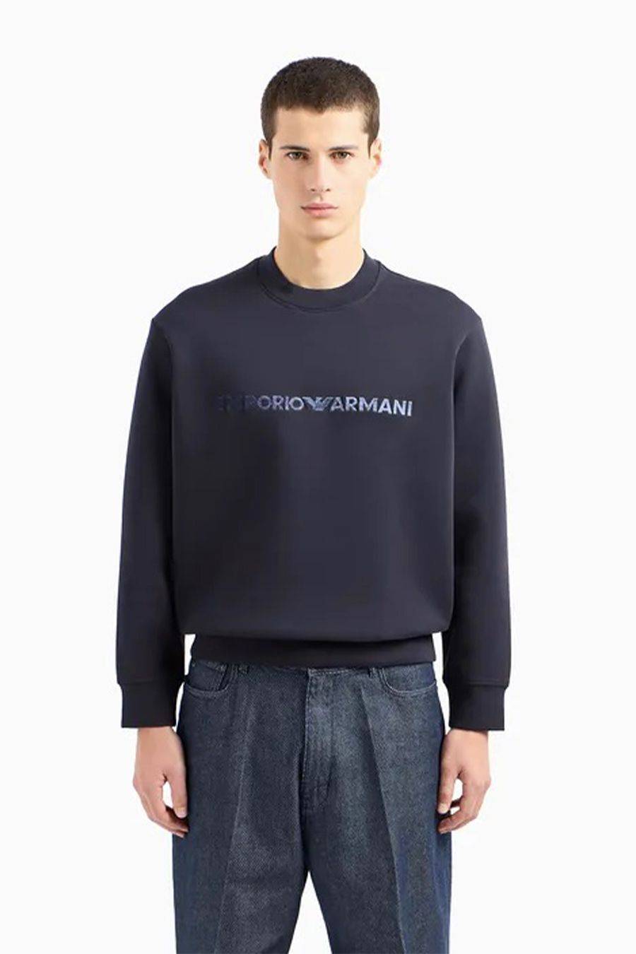 EMPORIO ARMANI  Felpa da Uomo Emporio Armani in Cotone Misto Azzurro Cielo Vendita