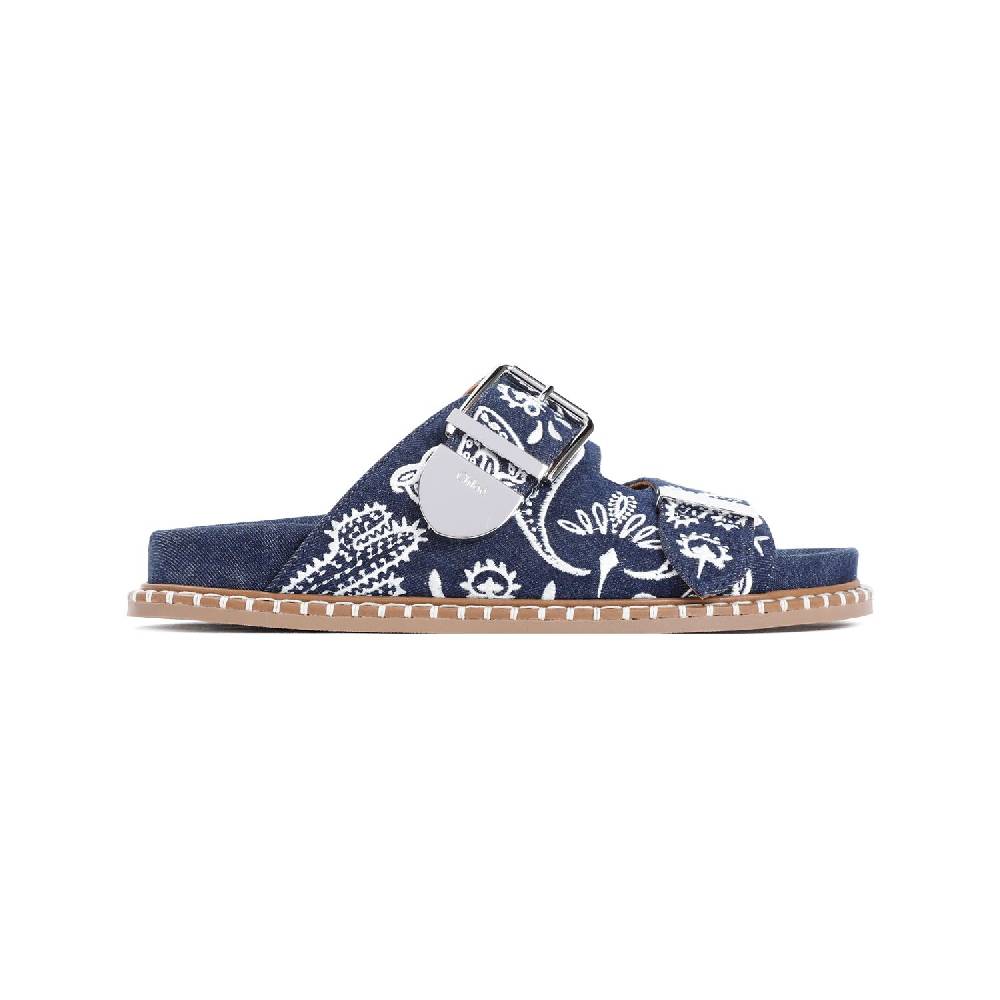 CHLOÉ  Sandali Bassi Chloe in Cotone Blu Ricamato