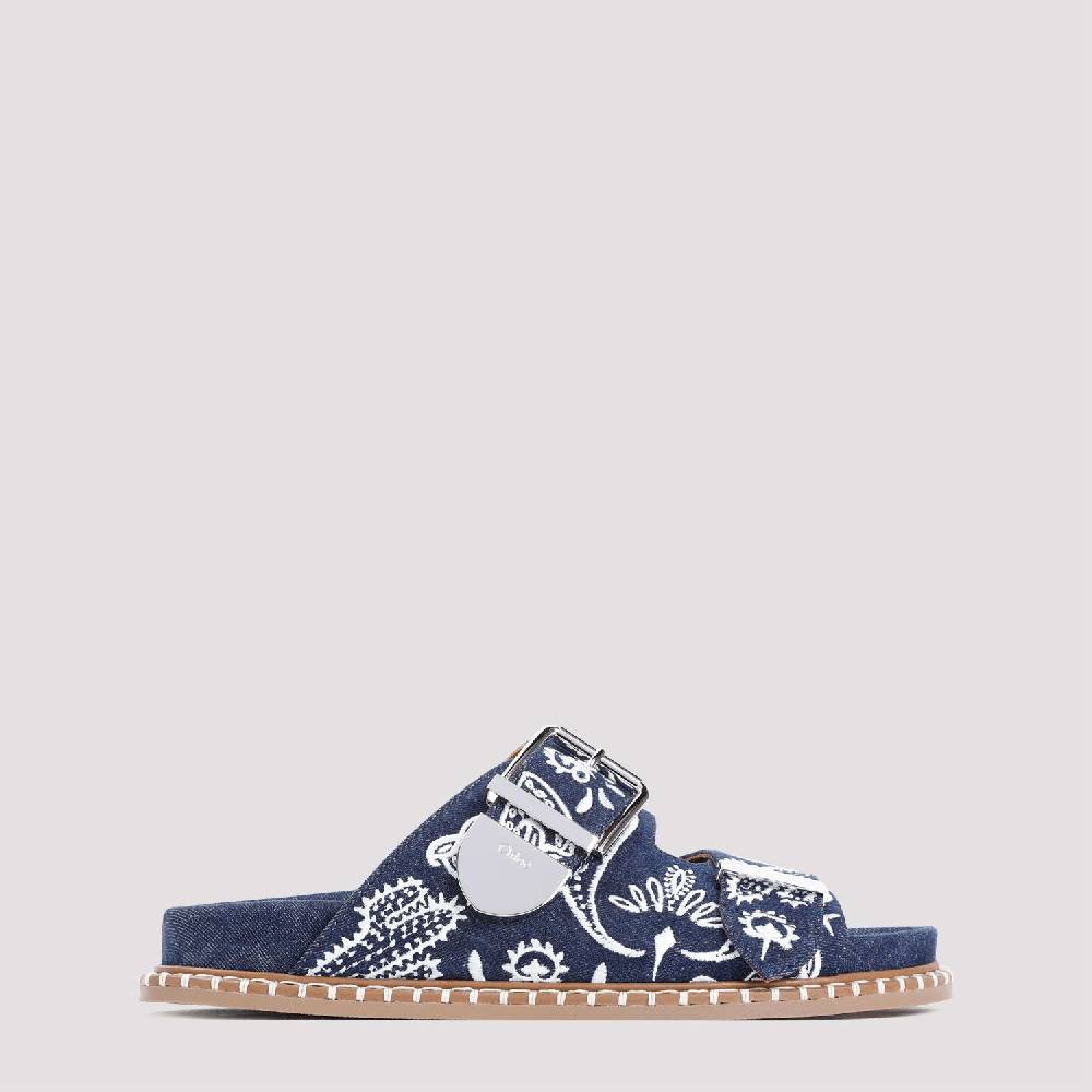 CHLOÉ  Sandali Bassi Chloe in Cotone Blu Ricamato Economico