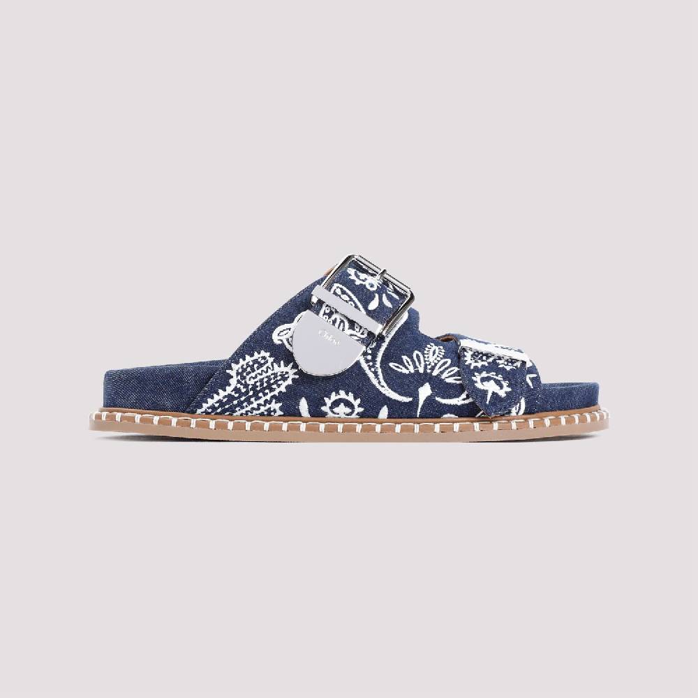 CHLOÉ  Sandali Bassi Chloe in Cotone Blu Ricamato Economico