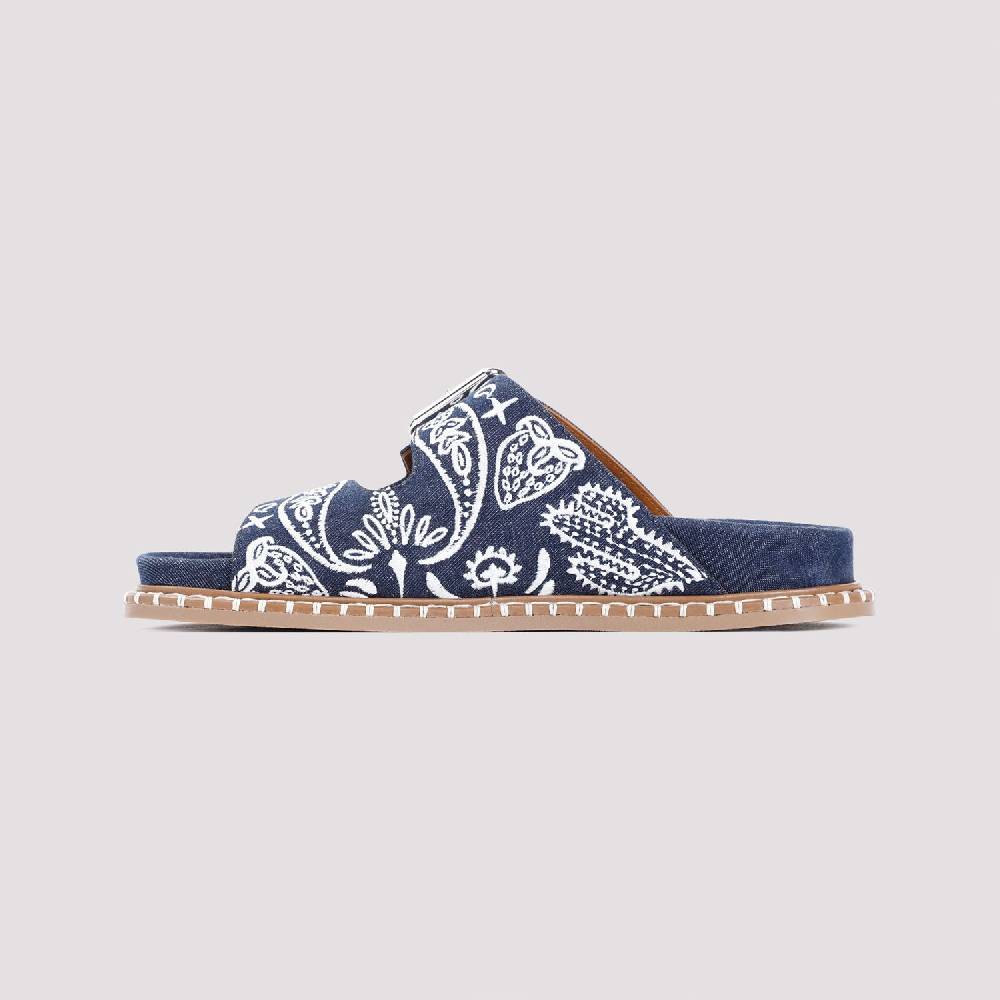 CHLOÉ  Sandali Bassi Chloe in Cotone Blu Ricamato Economico