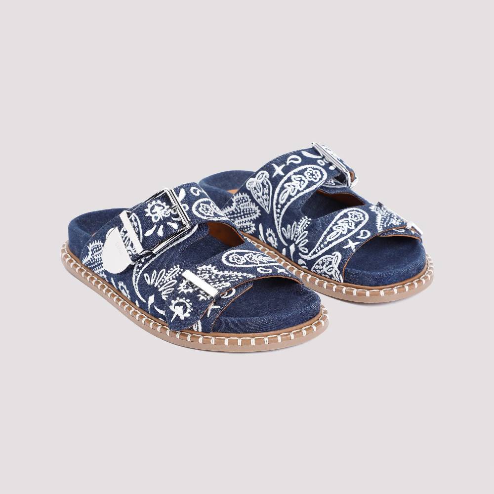 CHLOÉ  Sandali Bassi Chloe in Cotone Blu Ricamato Economico