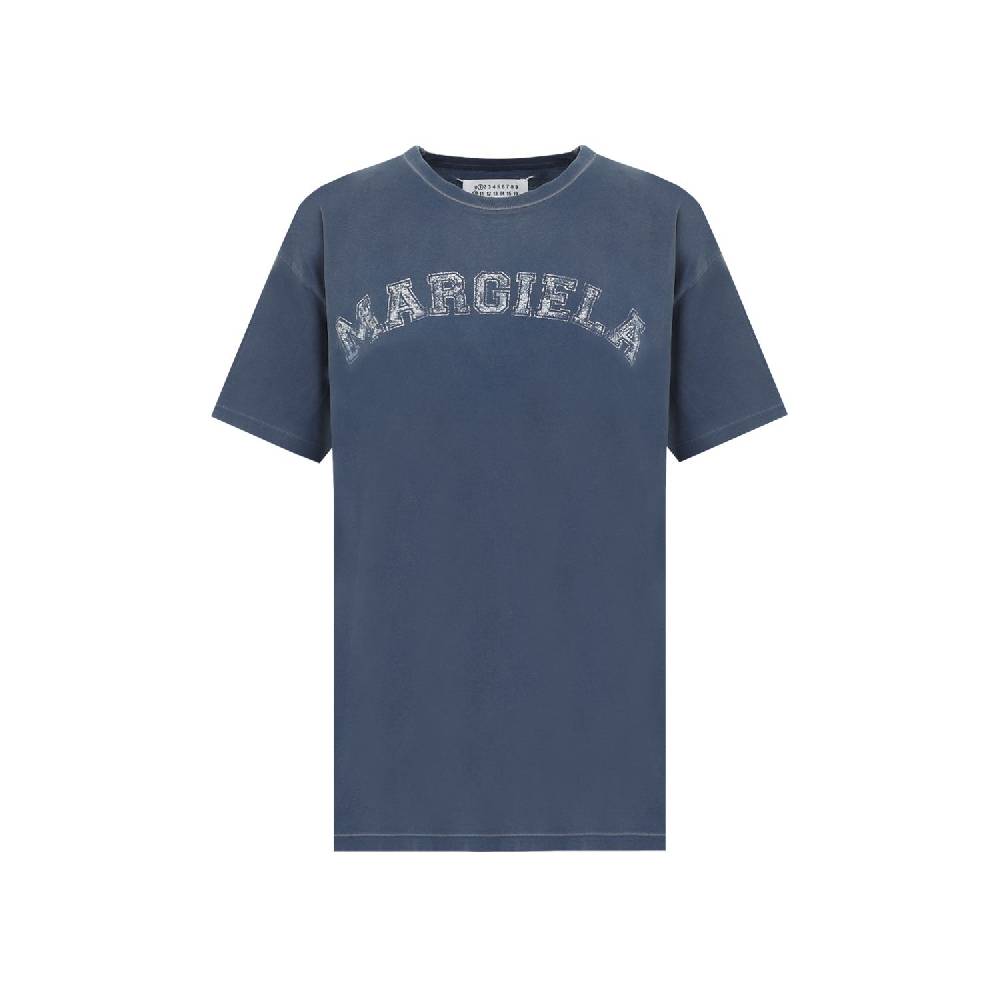MAISON MARGIELA T-Shirt di Cotone Blu Effetto Usato Maison Margiela Donna