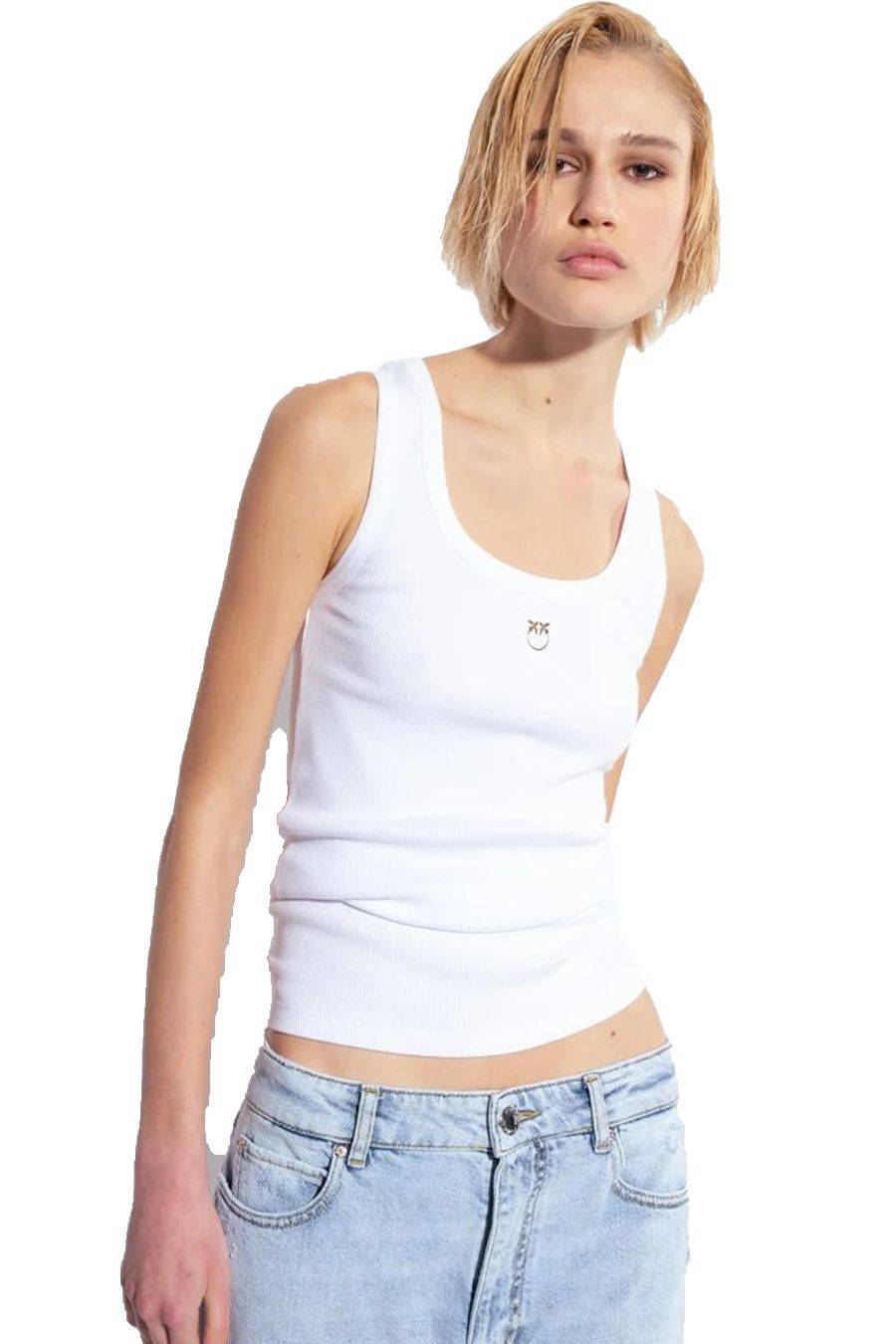 PINKO  Maglia PINKO in Cotone Elasticizzato Bianco - Top Donna Promozione temporanea