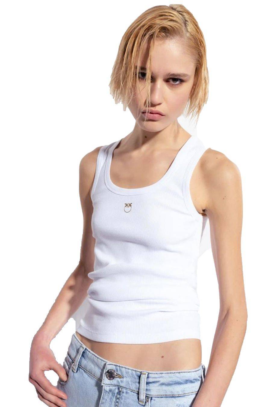 PINKO  Maglia PINKO in Cotone Elasticizzato Bianco - Top Donna Promozione temporanea