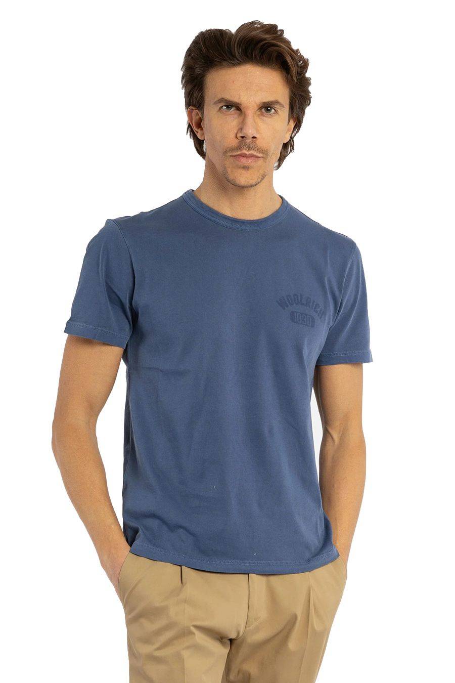 WOOLRICH  T-Shirt di Cotone Blu Woolrich da Uomo Italia