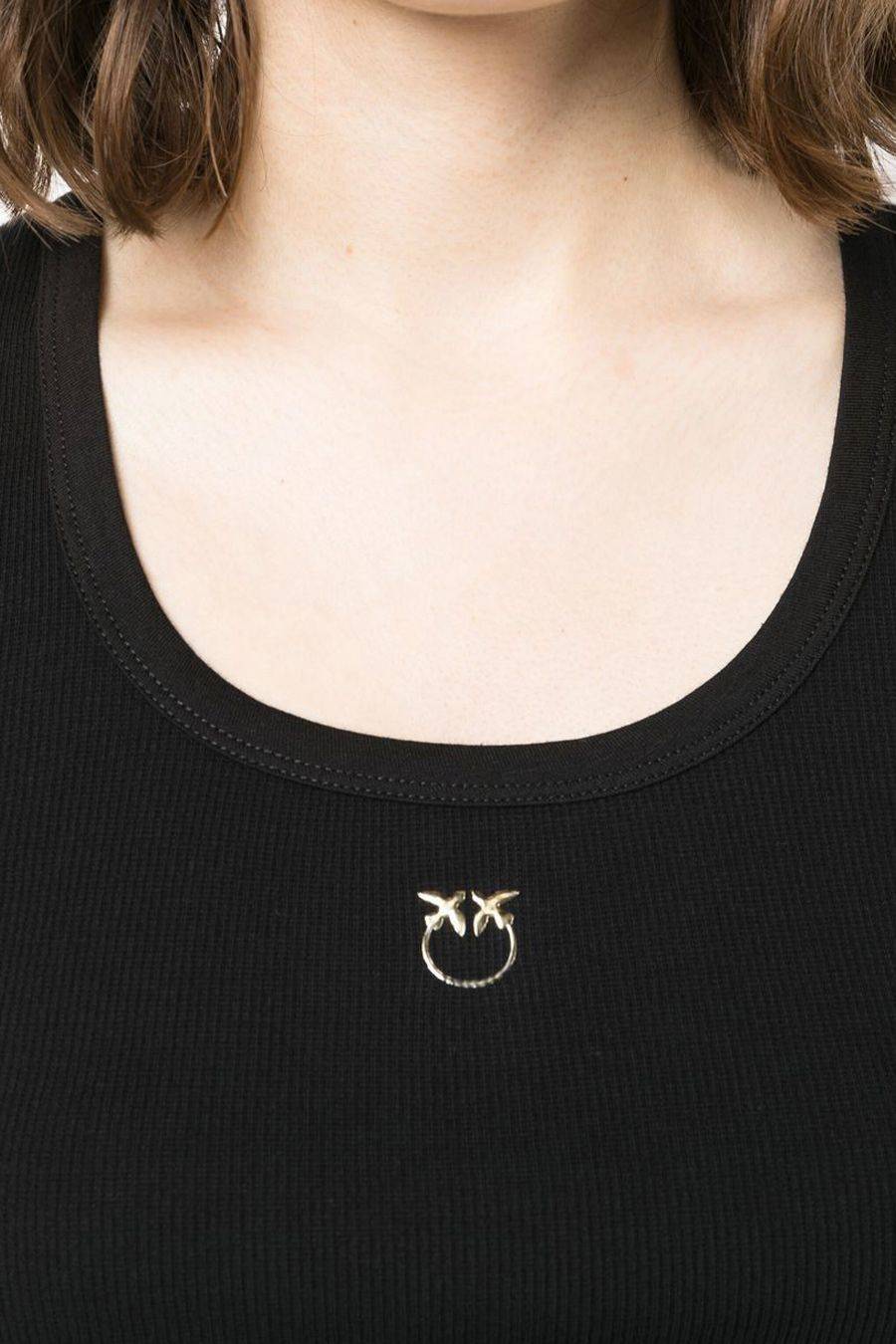 PINKO  Top Elasticizzato in Cotone Nero PINKO Donna Nuovo