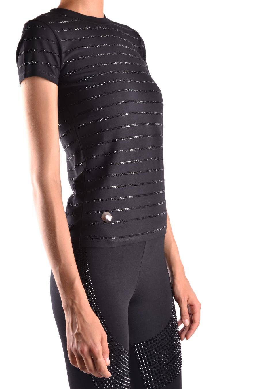 PHILIPP PLEIN  T-shirt Nera in Cotone Elasticizzato Philipp Plein Donna Spedizione Gratuita
