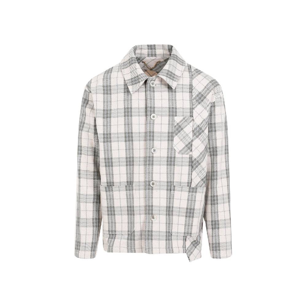 GOLDEN GOOSE  Camicia Uomo Quadri Ecru Verde in Cotone Golden Goose