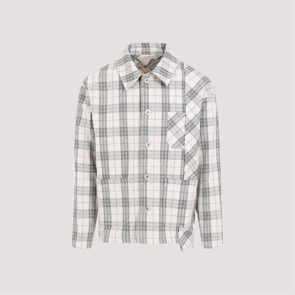 GOLDEN GOOSE  Camicia Uomo Quadri Ecru Verde in Cotone Golden Goose Vendita Calda