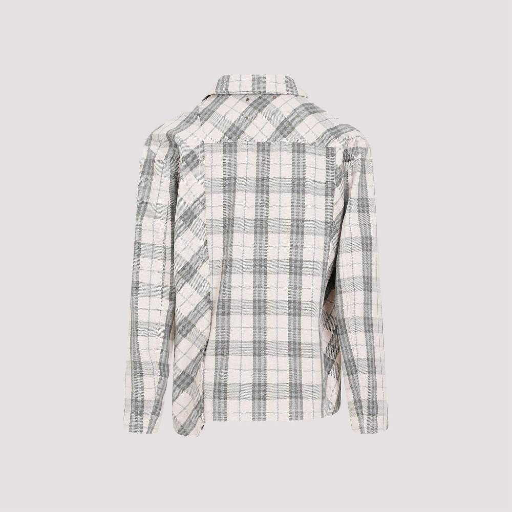 GOLDEN GOOSE  Camicia Uomo Quadri Ecru Verde in Cotone Golden Goose Vendita Calda