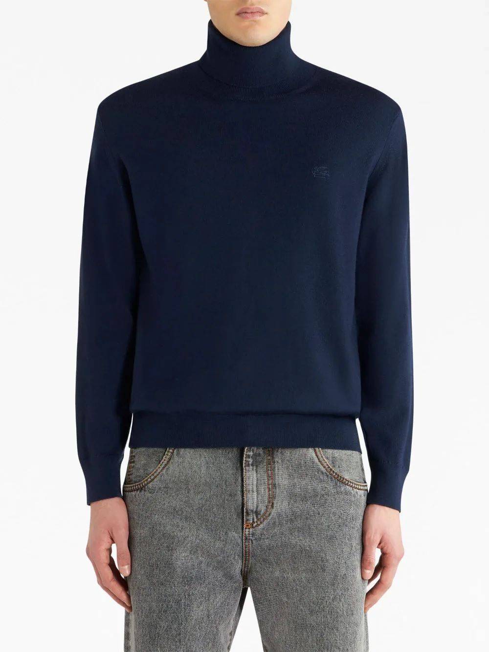 ETRO  Maglione Dolcevita Blu ETRO Uomo 100% Lana Vergine Grande vendita