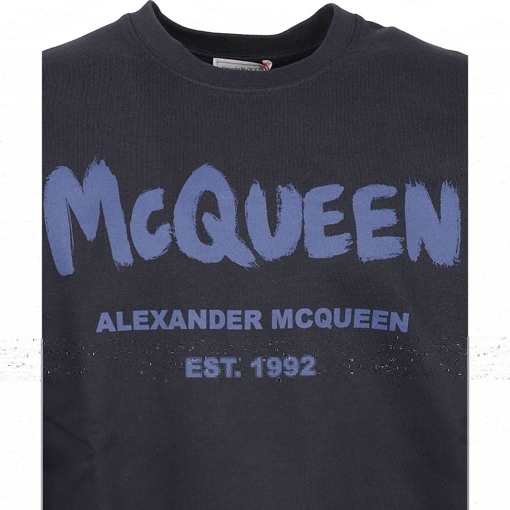 ALEXANDER MCQUEEN  Felpa di Cotone Blu con Logo Alexander McQueen da Uomo Nuovi prodotti