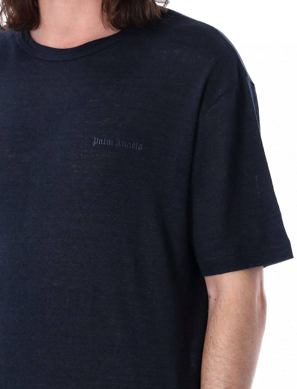 PALM ANGELS KIDS  T-Shirt Logo in Lino Nero Uomo Palm Angels Offerte stagionali