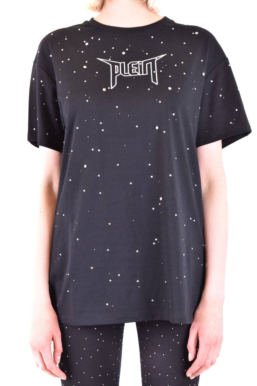 PHILIPP PLEIN T-Shirt Nera in Cotone con Decorazioni in Vetro di Philipp Plein per Donna