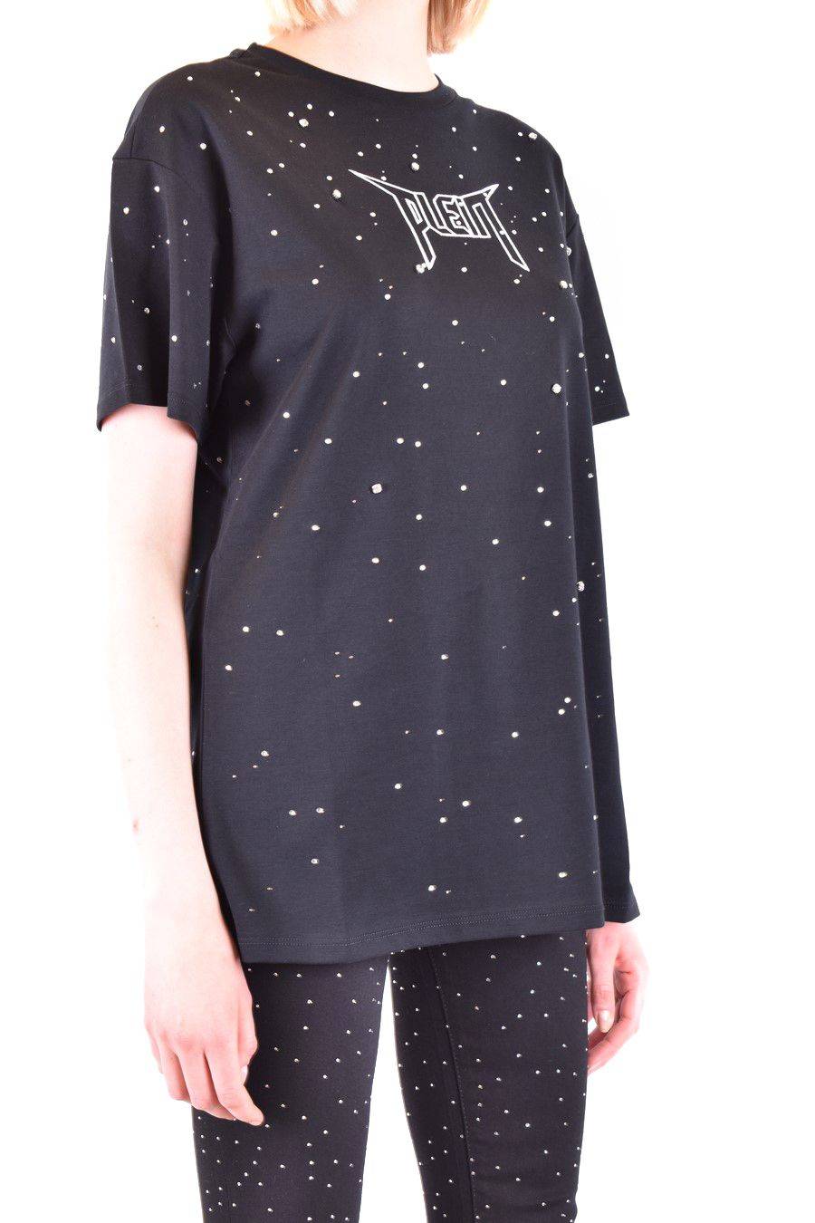 PHILIPP PLEIN  T-Shirt Nera in Cotone con Decorazioni in Vetro di Philipp Plein per Donna Offerte giornaliere